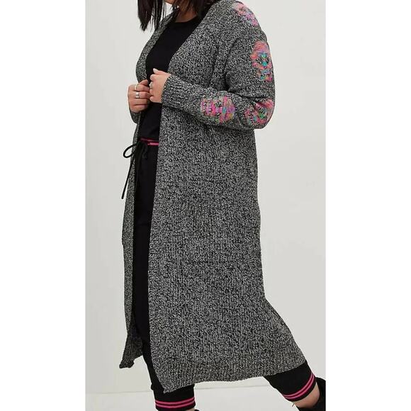 Torrid Lovesick Cardigan Sweater Duster Long Plus Size 3X Skull Space Dye Gray - Picture 1 of 7